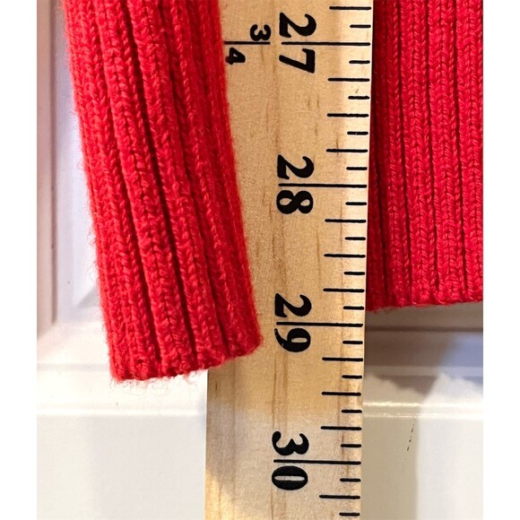 Red V-Neck Cable Knit Women's Sweater - Picture 7 of 10